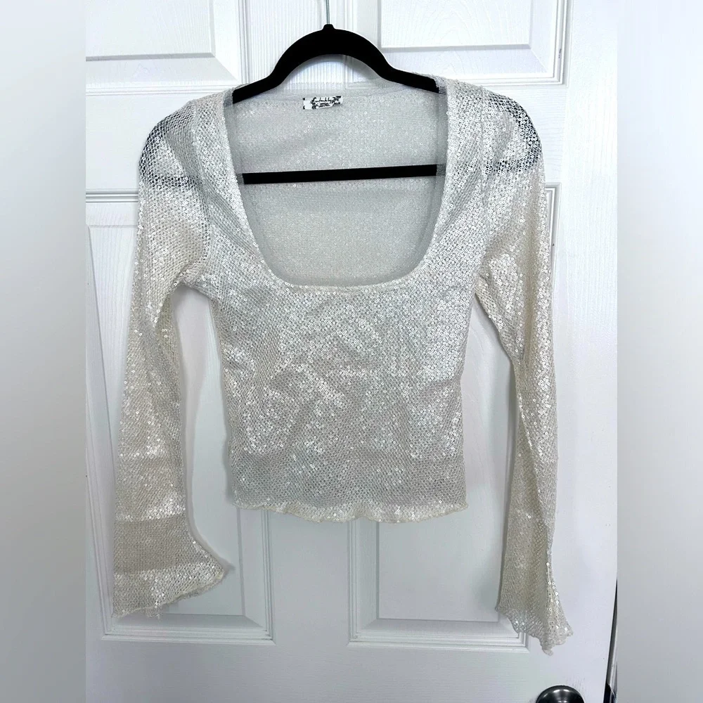 NWOT Free People, Late Night Disco Layering Top, Small in White